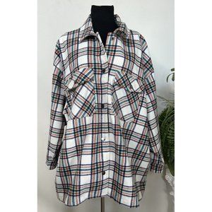 Nordstrom BP. Ivory Blue Plaid Wool Button Down Shacket Shirt Top Jacket Sz 3X